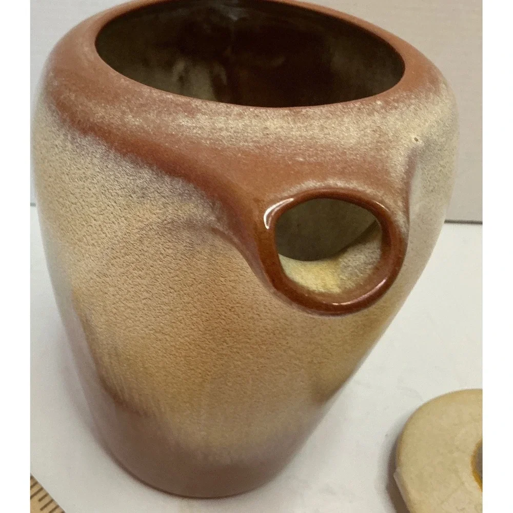Frankoma Vintage Teapot Two Tone Brown Cream Glaze Mid Century Pottery Lid